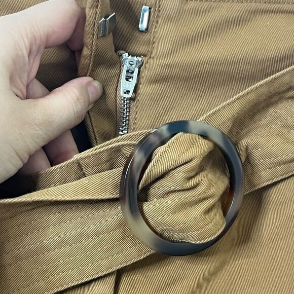 Sezane Rome Caramel High Waist Shorts Women’s Size 2 US Belted Pleated Paperbag - Picture 5 of 9